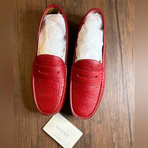 ❤️ Gucci Red “Guccissima” Driver Leather Loafers ❤️